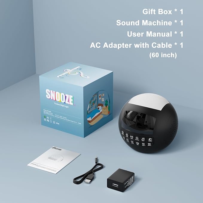 5-in-1 White Noise Sound Machine + Bluetooth + Night Light, 42 Soothing Sounds Sleep Machine for Kids Baby Adults, 8 Timer & Adjustable Volume, USB & Type-C Ports, Dual Alarm Clocks for BedroomsâŠ