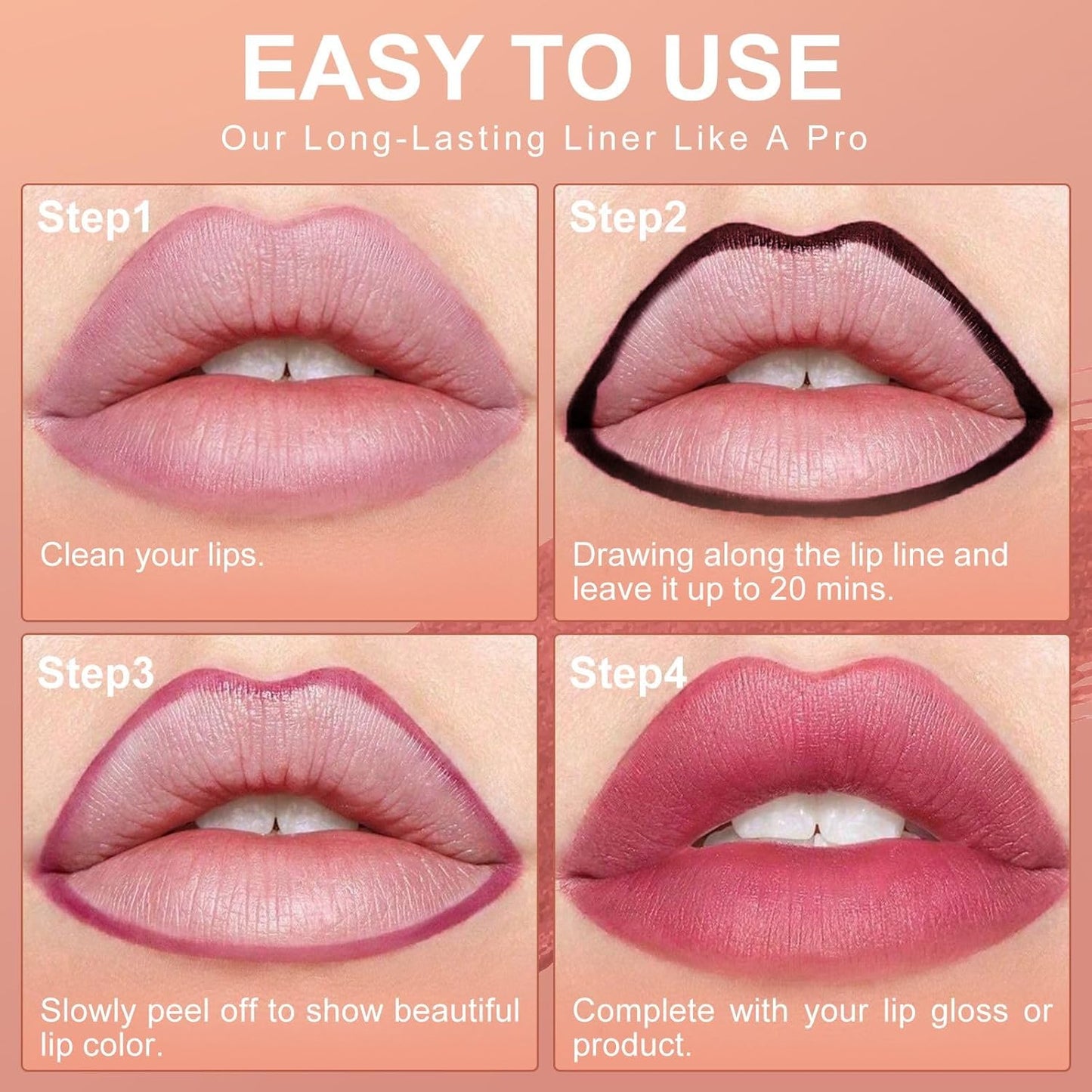 OETUIOW Lip Stain Peel Off, Lip Liner Moisturizing Long-Lasting & Waterproof, Transfer Proof & Plumping, Non-Stick Cup, Black Color