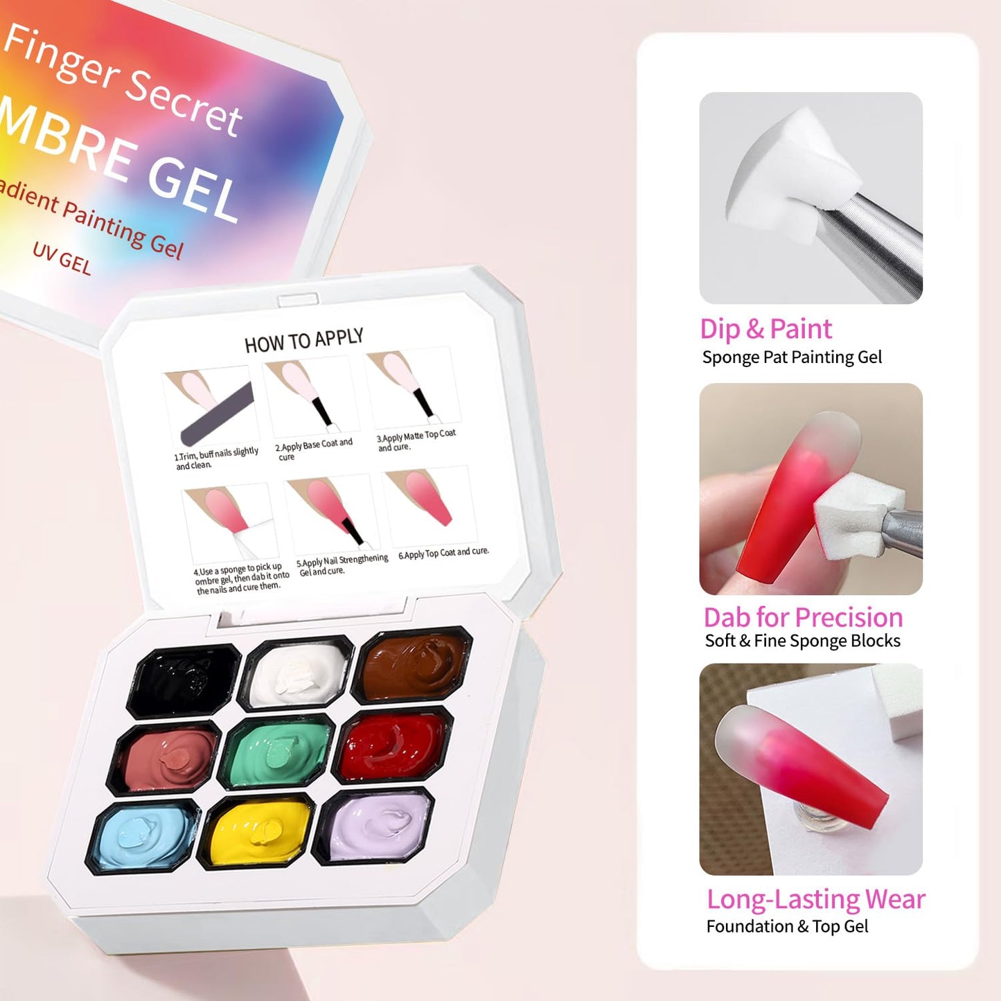 Ombre Gel Nail Polish Nail Sponges for Ombre 9 Series Colorful Blush Effect Gradient Painting Gel for Ombre Nails Multistyle French Manicure Nail Art DIY Home (A3, 1)