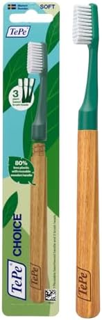 TePe Choice Soft Dental Toothbrush for Teeth Cleaning With 3 Replaceable Heads, Green