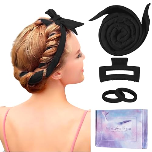 Heatless Curling Rod Headband, Upgraded 60" Extra Long Soft Hair Curlers to Sleep In, No Heat Curls for Girls Long Hair Medium Hair (Black)
