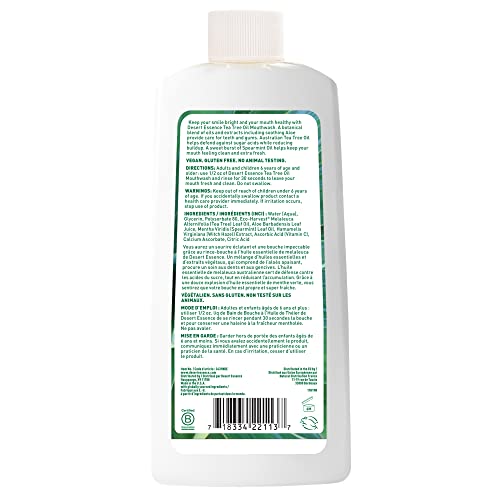 Desert Essence Tea Tree Oil Mouthwash - 16 Fl Ounce - Pack of 6 - Natural Refreshing - Spearmint Flavor - Helps Reduce Plaque Buildup - Refreshes Mouth & Gums - Vitamin C - Oral Care - No Parabens