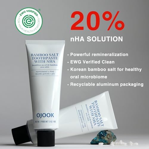 Bamboo Salt Toothpaste with nHA | Fluoride Free, Nano Hydroxyapatite, Remineralizing, Sensitive Teeth, Whitening - Dentist Recommended Oral Care - Pepperming & Pine Flavor, 3 Fl Oz 1 Pk