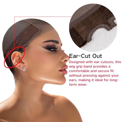 Lace Wig Grip Cap Women: 4x5 Transparent Swiss Lace Front - Non-slip Wig Gripper for Keeping Wigs In Place - Adjustable Elastic Headband with Velcro Medium Size