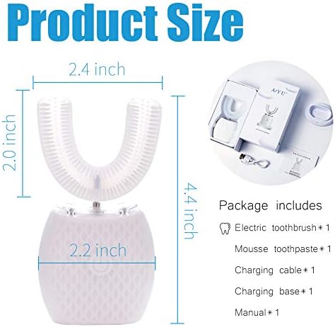 Ultrasonic Toothbrush for Adult Automatic Toothbrush 30'' Automatic Timer Wireless Charging Washable Travel Home Dual-use (White, M)