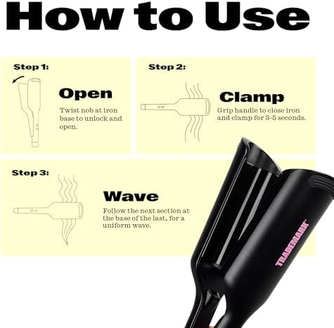 Trademark Beauty Hair Waver - Double Barrel Hair Crimper, Beach Waves Curling Iron, Babe Waves X, Adjustable Temperature Hair Curler, Hair Styling Tools, 1.25" - Black