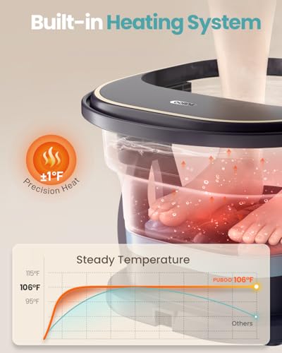 Puboo Collapsible Foot Spa with Heat and Remote – Electric Foot Bath Massager with 16 Motorized Rollers, Adjustable Temperature, Compact Design – Ideal Gift for Home Wellness & Stress Relief
