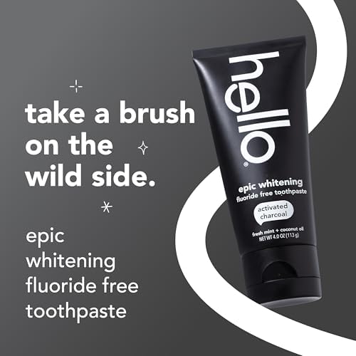 Hello Activated Charcoal Toothpaste, Fluoride Toothpaste with Activated Charcoal, Teeth Whitening Toothpaste with Fresh Mint and Coconut Oil, No SLS, Vegan, Gluten Free, 3 Pack, 4 OZ Tubes