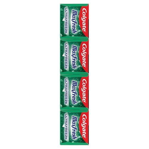Colgate Max Fresh Whitening Toothpaste with Mini Strips, Clean Mint Toothpaste for Bad Breath, Helps Fight Cavities, Whitens Teeth, and Freshens Breath, 6.3 Ounce (Pack of 4)