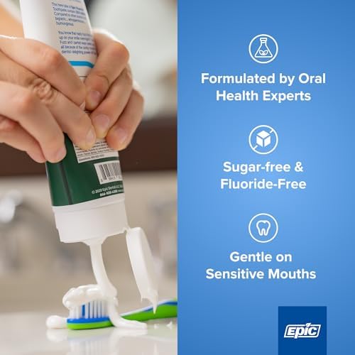 Epic Xylitol Toothpaste - Made with Xylitol for Clean Teeth & Gum Health - Fluoride Free Toothpaste Adult - SLS Free, Spearmint Flavored, 4.9oz Tube (Pack of 2)