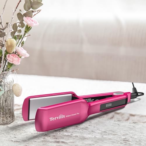 Terviiix Flat Iron Hair Straightener, 2 Inch Widest Ceramic Flat Iron for Hair, Professional Straightening Irons with Adjustable Temp, Fast Styling for Silky Smooth Hair, Dual Voltage, Auto Off, Pink