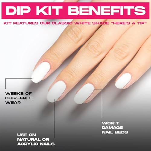 Nailboo Here's a Tip Premium Dip Nails Starter Kit, Nail Powder Dip Kit for DIY At Home Manicure, Includes Dipping Powder and Liquids, White
