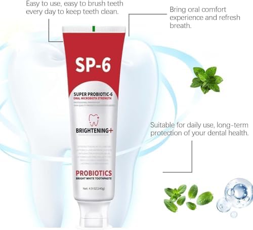 Sp-6 Probiotics Whitening Toothpaste, Sp-6 Ultra Whitening Toothpaste, Enhanced Formula with Enamel-Safe, Fluoride-Free, Fresh Breath Mint Flavor for Oral Health (2)