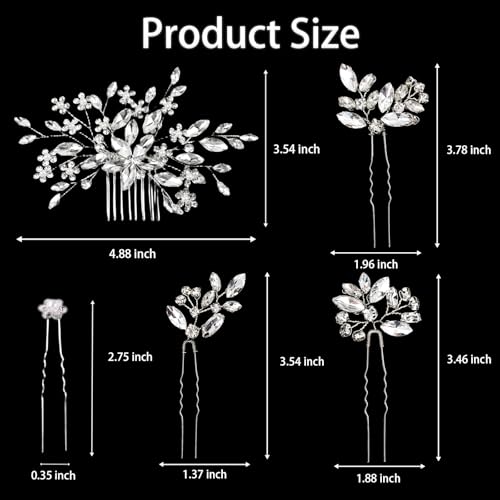 10 pcs Bride Hair Pins Rhinestone Bridal Hair Piece for Women Crystal Hair Accessories for Bride Bridesmaids Flower Girls(Silver)