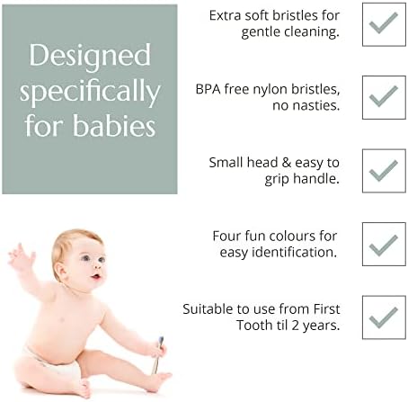 Wild & Stone Organic Baby Bamboo Toothbrushes | 4 Pack | Soft Bristles | 100% Compostable Handle | BPA Free | Vegan Baby Toothbrushes (Multicolour)