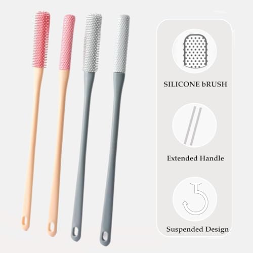 Toe Cleaning Brush,15.7" Foot Scrubber in Shower with Long Handle Shower Foot Scrubber Foot Brush Toe Scrubber for Exfoliating for Men,Women and Seniors(Pink)