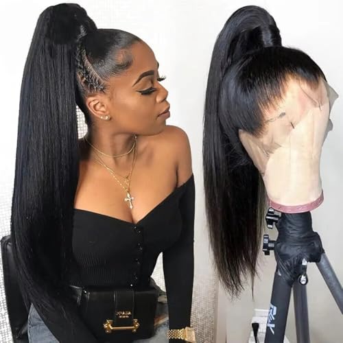 sdamey 360 Straight Lace Front Wigs Human Hair HD Transparant Full Lace Wigs For Women 200 Density Wigs Human Hair Pre Plucked With Baby Hair 12A Brazilian Virgin Hair Natural Color 18inch