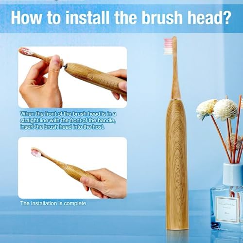 Electric Bamboo Toothbrush Sonic Toothbrush - 4 Replaceable Bamboo Brush Heads Eco-Friendly IPX7 Waterproof Electric Toothbrush, One-Button Switch Five-Mode Brushing