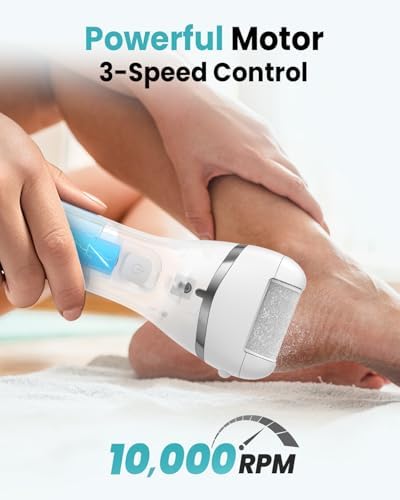 Electric Foot Callus Remover with 10000 RPM Motor and 3-Speed Settings, Foot File Kit with LED Light and Display for Women’s Home Pedicure, Waterproof Foot Grinder with Type-C Charging