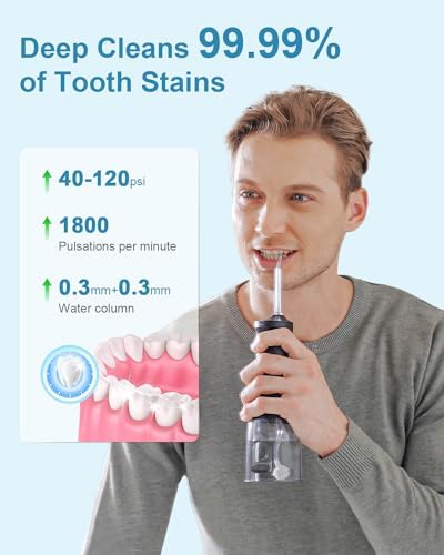 Operan Water Flosser for Teeth Cleaning Upgraded 300ml Cordless Water Dental Flossers Rechargeable Oral Irrigator with 4 Modes 4 Jet Tips IPX7 Waterproof Water Floss for Home Travel (Black)+1Pack