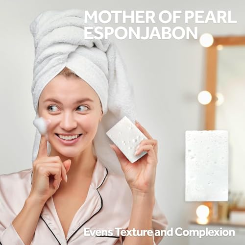 T.Taio Esponjabon Mother of Pearl and Charcoal Soap Sponges — Shower Scrubbers That Remove Oil and Dirt — Sponges to Scrub Foot, Elbow and Face — Bathroom Accessories — Fresh Scent (2-Pack)