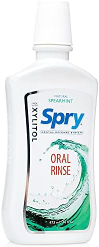 Spry Natural Xylitol Mouthwash Fluoride Free with Enamel Support, Gentle Alcohol Oral Rinse, Non-GMO, Spearmint - 16 fl oz (Pack of 2)