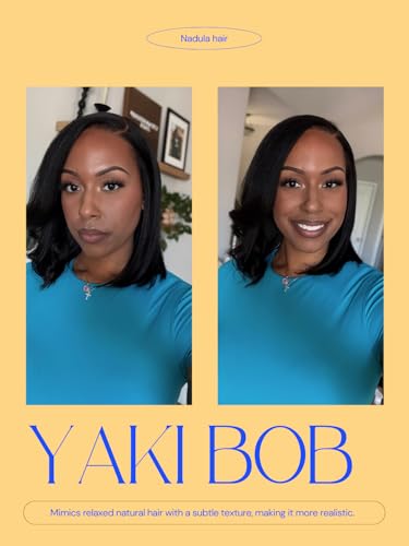 Nadula Yaki Straight Bob Drawstring Wig Human Hair Glueless Pre Cut 7x5 HD Bye Bye Knots Lace Front Wigs Human Hair Pre Plucked Invisible Knots Ready to Go Short Yaki Bob Wigs 150% Density 12inch