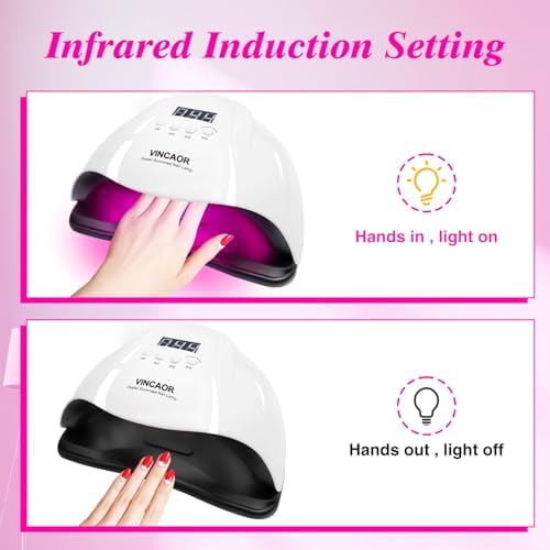 VINCAOR UV Light for Gel Nails, 180W Nail Dryer UV Nail Lamp, Nail Polish Light with 4 Timer Settings, 45 Beads, Polish Curing UV LED Dryer with Automatic Sensor（Purple Light