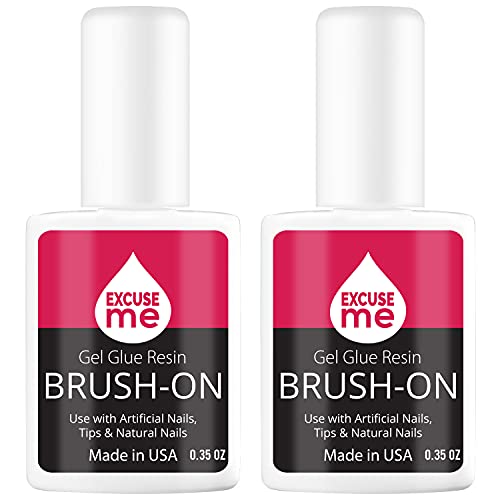 Excuse Me Brush On Gel Super Strong Nail Glue Adhesive for Repairs and Strengthening Natural Nails, Silk Wrap, Fiberglass, Rhinestones. Easy Application with a Brush 0.35 oz (2 Pieces)