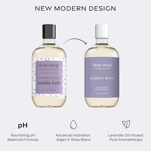Deep Steep Bubble Bath, Lavender Chamomile, 17 oz – Soothing Soak with Shea Butter, Argan Oil, Aloe Vera & Coconut Oil – Vegan, Sulfate-Free, PH-Balanced Clean Beauty