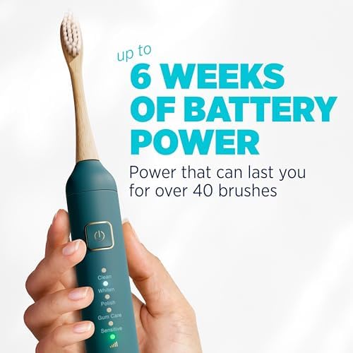 Lumineux Sonic Electric Toothbrush for Adults - Bamboo Heads -Deep Ocean (Blue)- Includes 2 Super Soft Bristle Bamboo Tooth Brush Heads, Charging Station & USB Charge Cord - Rechargeable