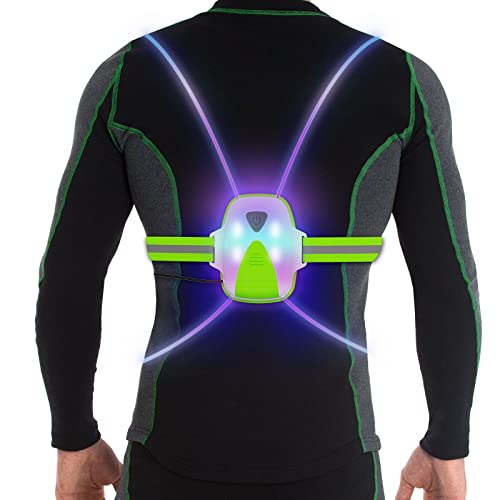 Led Reflective Vest Lights, Runners Lights with Front Light Safety USB Rechargeable Reflective Night Lights for Men Women Running Walking Cycling, 3 Lighting Modes, 7 Colors