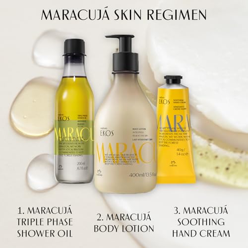 NATURA - Ekos Maracujá Triple Phase Shower Oil - Calming In-Shower or Bath Oil - Scented - Skin Moisturizer - Vegan Skin Care - Brazilian Beauty Secrets - Self Care - 6.7 fl oz (200ml)