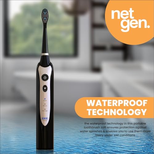 Sonic Electric Toothbrush for Adults with 5 Toothbrush Replacement Heads, 3 Brushing Modes & 2 Minutes Built-in Timer, Travel Toothbrushes with Inductive Charging, Rechargeable toothbrush | Black