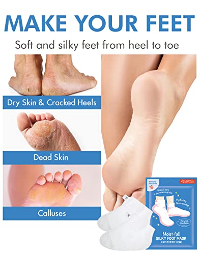 DERMAL Moistfull Silky Foot Socks & Hand Gloves Mask Combo 6 Pack - for Dry Feet and Hands - Home Spa Treatment - Dermatologist Tested, Cruelty Free, Korean Beauty