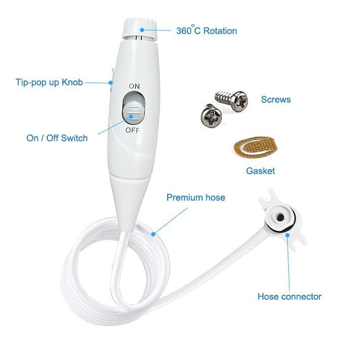 Oral Hygiene Accessories Replacement Hose and Handle Parts Compatible with Waterpik Water Flosser WP-100 WP-300 WP-660 WP-662 WP-670 WP-672 WP-900 (GREY)