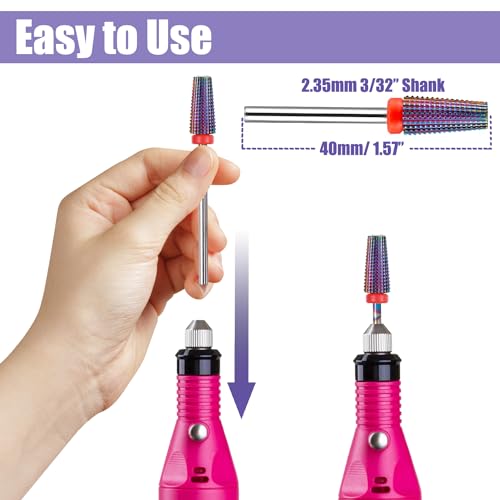 Yakamoz 5Pcs Carbide Nail Drill Bits Set, 3/32 Inch Shank Professional Nail File Drill Bits XC C M F XF Nail E File Bits Safety Efile Nail Bits for Acrylic Nails Gel Polish Manicure, 2 Way Rotate