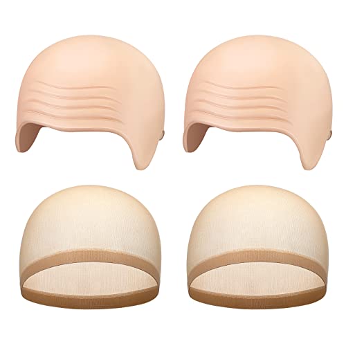 WILLBOND 4 Pcs Halloween Bald Caps Makeup Latex Bald Caps Head Wig hat Costume Accessories for Adults(Skin Color,Simple Style)