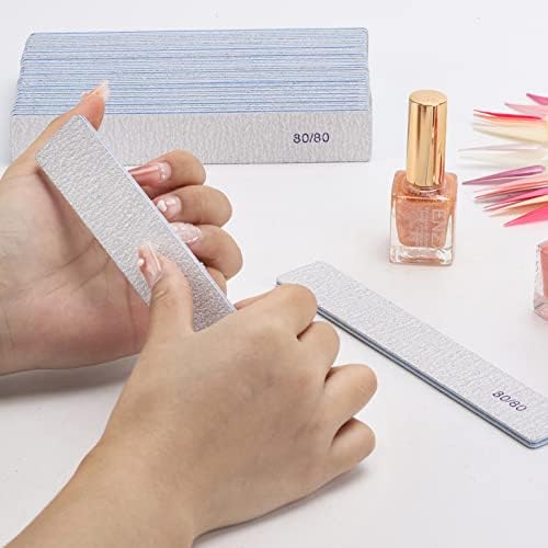 50 Count Rectangle Nail Files for Acrylic Nails, 80 Grit Coarse Nail File Reusable Emery Boards Manicure Tools