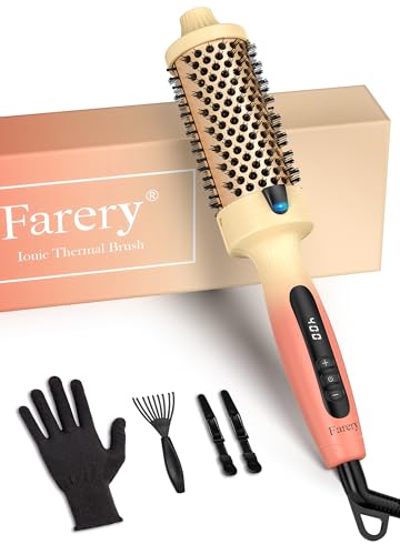 1.77-Inch Thermal Brush - Ceramic Ionic Heated Round Brush for 90's Full-Bodied Style, Volumizing, Smooth Hair & Natural Curls, Dual MCH Heating, Digital Display, 9 Temperature, Dual Voltage