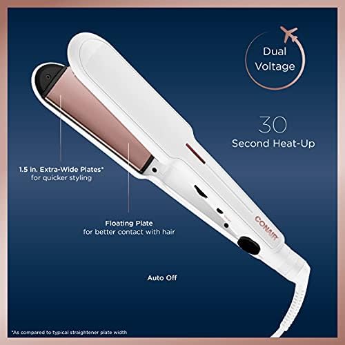 Conair Double Ceramic Flat Iron, 1 1/2-inch , White