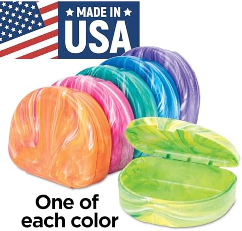 Practicon Brights Marble Retainer Cases, Clear Aligner Case, Dental Orthodontic Retainer Boxes, Mouth Guard Holder, 6 Pack