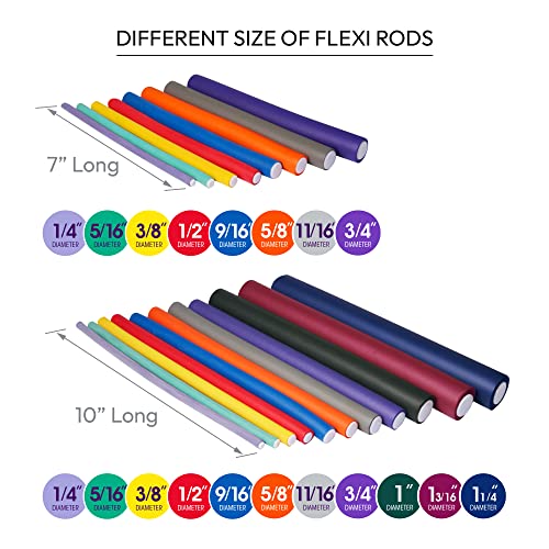 Red by Kiss Flexi Rods 7", 3/4" Diameter - Heatless Hair Curler for 90S Glamorous Bouncy Curls Beach Waves, No Slips, Sleep Styler (5 PCS x 3 PACKS)
