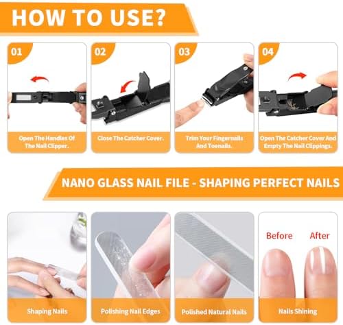 Nail Clippers for Men Women with Catcher,Heavy Duty No Splash Ultra Sharp Fingernail Clipper & Toenail Clippers,Nail Cutter with Nano Nail File for Adult,Seniors,Home,Travel,Gifts