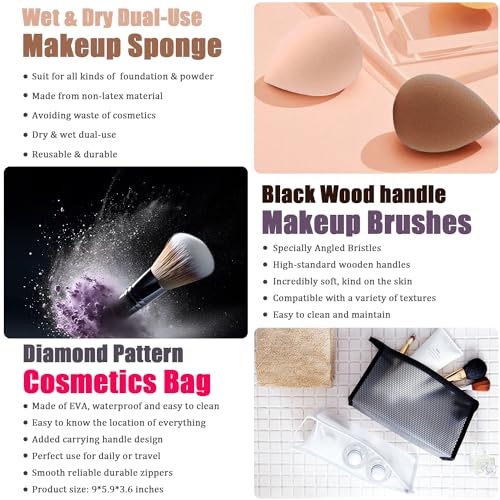 All in One Makeup Kit, 12 Colors Eyeshadow, Foundation & Primer, CC Cream, Lipsticks, Mascara, Makeup Brush & Sponge, Brow Pencil & Soap, Eyeliner, Contour Stick, Cosmetics Bag