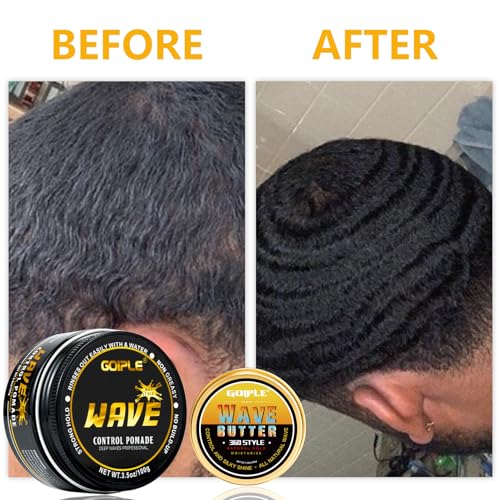 Wave Pomade for Men Strong Hold Easy Wash 360 Wave Training Hair Cream, Waves Grease for Men Promotes Layered Waves, Moisture, Silky Shine, Wave Pomade Wave Brushe Silky Durag Wave Cap Set (Blue)