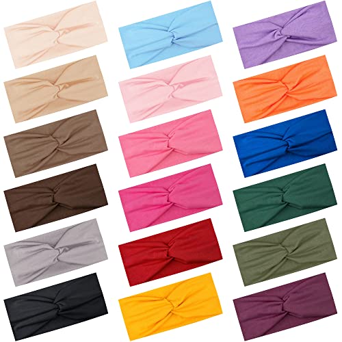 FEQO 18 Pieces Twist Headbands for Women Non-Slip Twisted Turban Stretchy Elastic Colorful Hair Bands for Workout Yoga Sports(Classic Colors)
