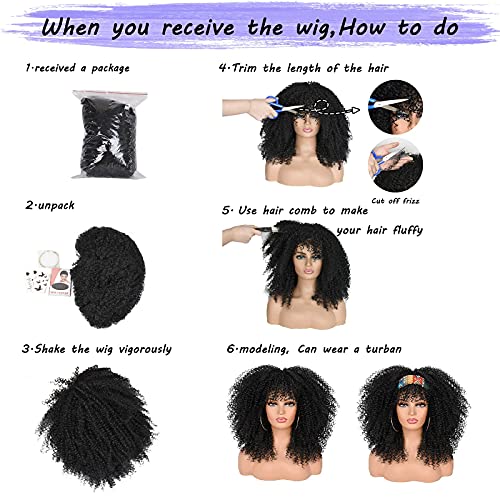 ANNISOUL 16Inch Curly Wigs for Black Women Black Afro Bomb Curly Wig with Bangs Synthetic Fiber Glueless Long Kinky Curly Hair
