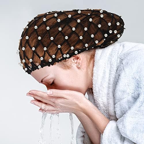 MTLEE 4 Pieces Snoods for Women Hair Net Pearl Crochet Mesh Hairnet Mesh Rayon Knit Hair Wrap Cover for Sleeping