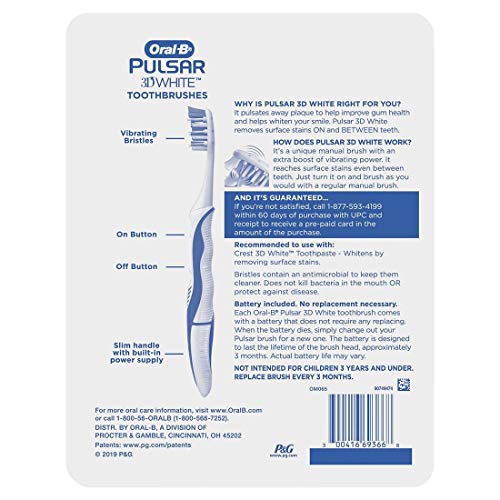 Oral B 3D White Luxe 4 Pack Pulsar Battery Powered Toothbrushes - Medium
